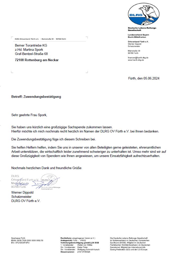 Bild_Anschreiben DLRG_Zuwendungsbestätigung
