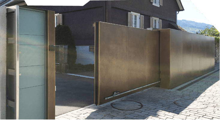 Berner Schiebetor ST-form Kubus in Bronze