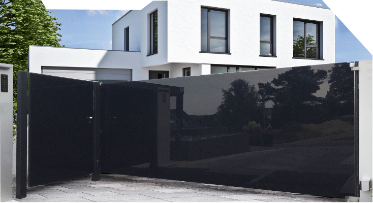 Berner Schiebetor ST-form Schwebendes Glas dunkel