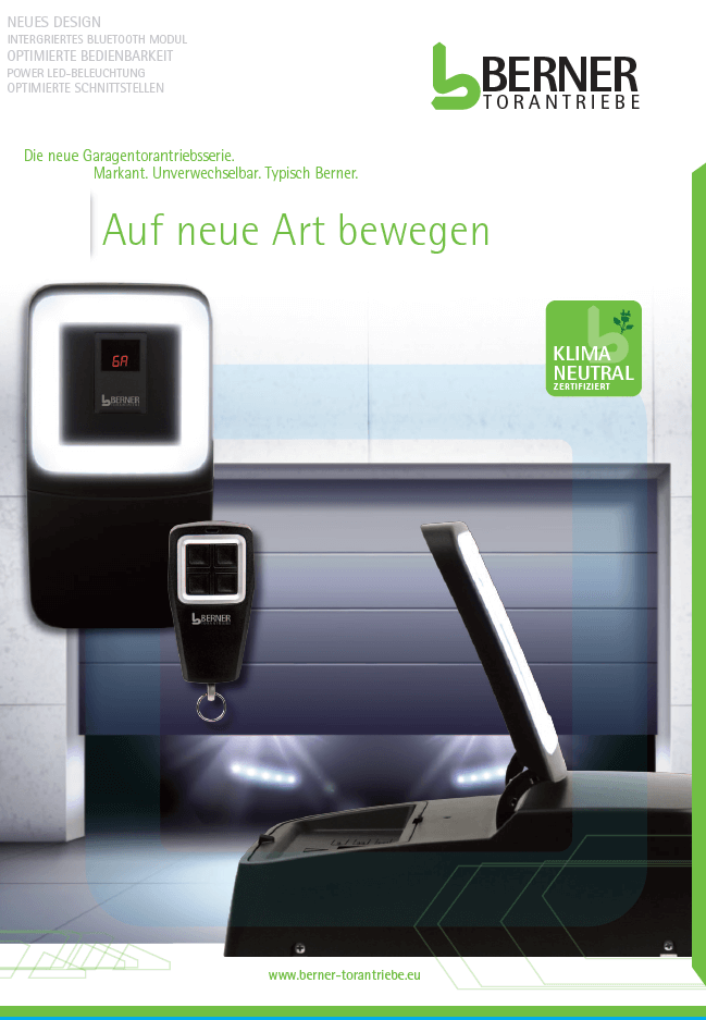 Prospekt Berner Garagentorantriebe GA205 und GA405